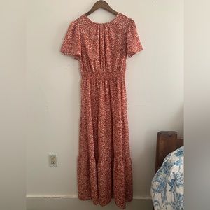 Rust/red maxi dress, modest dress, flutter sleeve, elastic waist